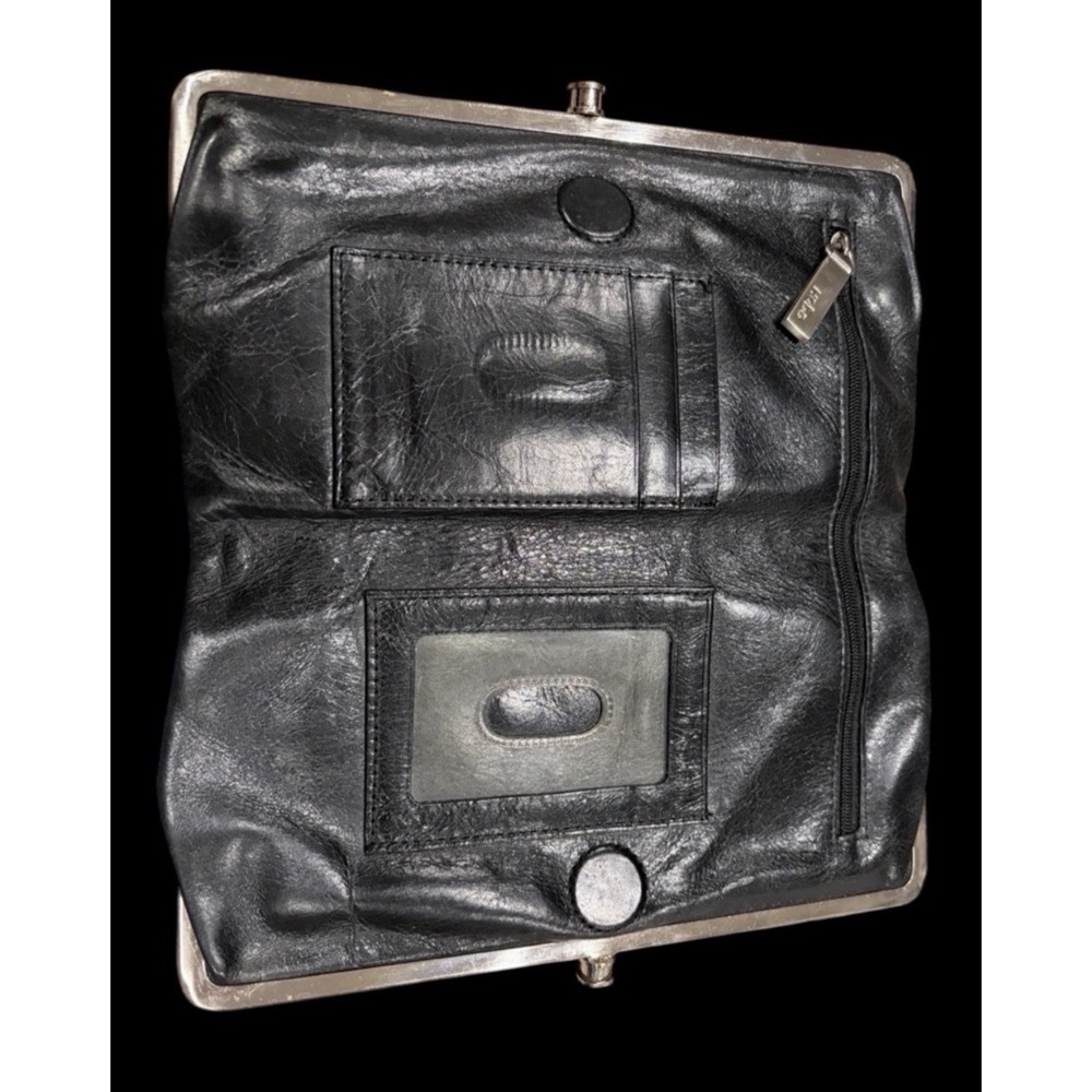 Hobo International Black Kiss Lock Women's Wallet wristlet - Paisley Interior ID - Picture 4 of 7